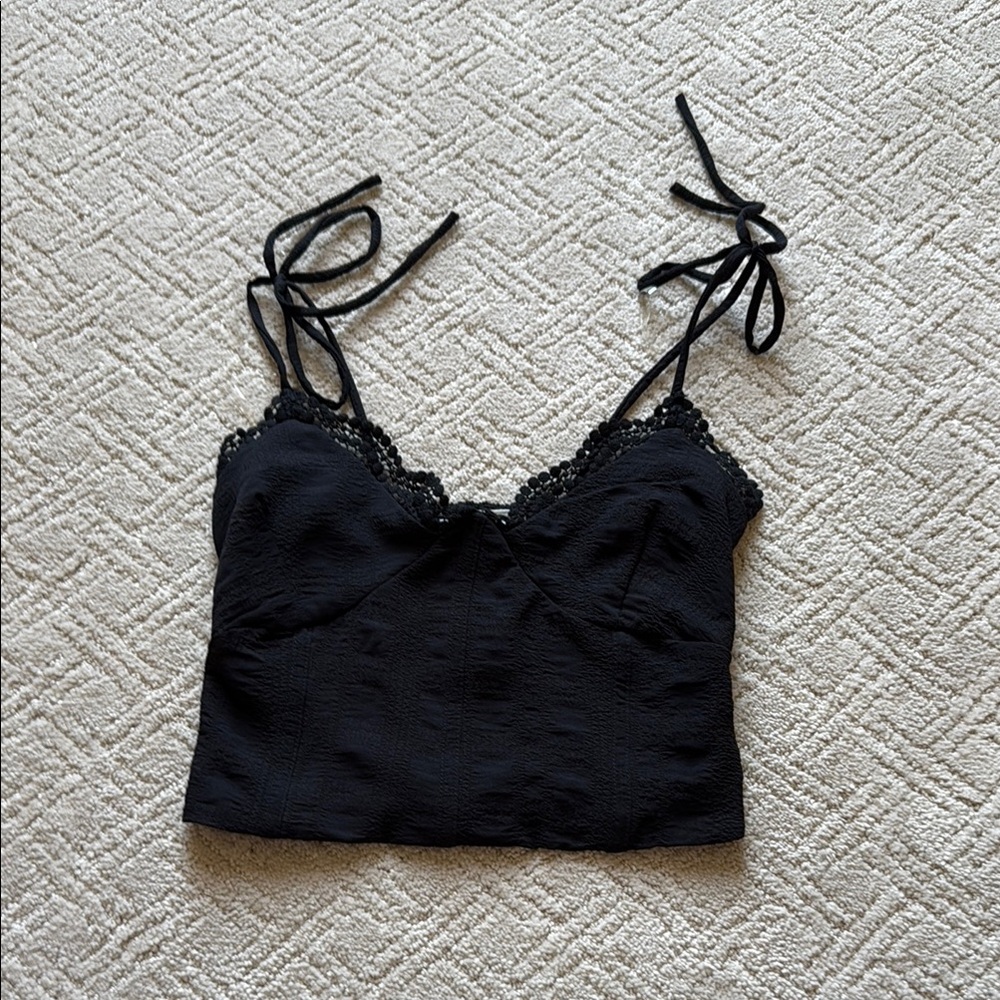 Full Tilt Black Crop Tank Top with Tie Sleeves